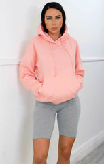 Pink Oversized Matching Drawstring Rib Cuff & Hem Pocket Hoodie - Melissa
