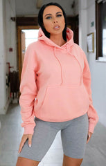 Pink Oversized Matching Drawstring Rib Cuff & Hem Pocket Hoodie - Melissa