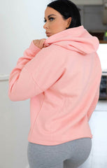 Pink Oversized Matching Drawstring Rib Cuff & Hem Pocket Hoodie - Melissa