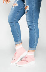 Pink Lace Up Sock Trainers - Mira