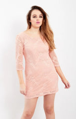 Pink Lace Overlay Shift Double Layer Bodycon Mini Dress - Joyce