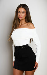 Black High Waisted Cargo Skort with Utility Pocket and Self Fabric Belt - Riva