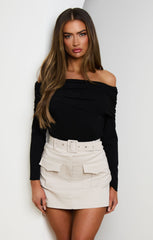 Stone High Waisted Cargo Skort with Utility Pocket and Self Fabric Belt - Riva