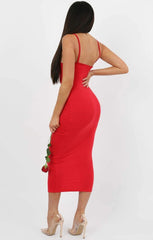 Red Square Neck Strappy Midi Dress - Carly