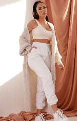 Stone Longline Rib Knitted Balloon Sleeve Pocket Detail Maxi Cardigan - Thea