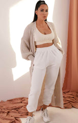 Stone Longline Rib Knitted Balloon Sleeve Pocket Detail Maxi Cardigan - Thea