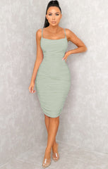 Sage Ruched Midi Bodycon Dress | Dresses | Femme Luxe UK