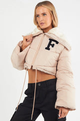 Stone Borg Collar Short Puffer Coat-Pola