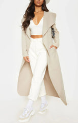 Stone Waterfall Draped Duster Maxi Coat - Danira