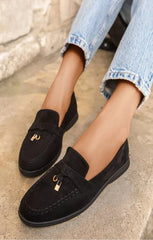 Black Suede Summer Designer Loafers Shoes - Desta