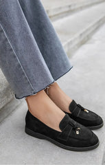Black Suede Summer Designer Loafers Shoes - Desta