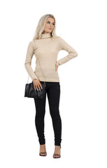 Beige Long Sleeve High Neck Ribbed Top – Orla