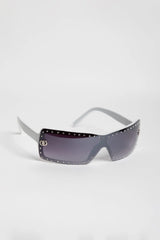 White Rhinestone Square Frame Sunglasses  - Elisa