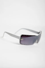White Rhinestone Square Frame Sunglasses  - Elisa