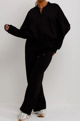 Black Bomber Sweatshirt With Straight Leg Jogger-Diana