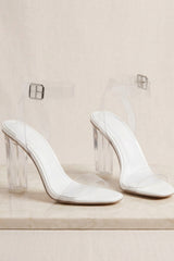 White Perspex Barely There Clear Block Heels - Mara