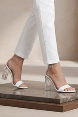 White Perspex Barely There Clear Block Heels - Mara