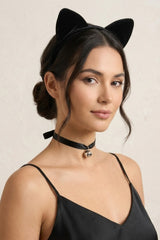 Black Halloween Bunny Rabbit Ears Headband And Bell Choker - Catherine