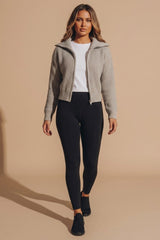Stone Ribbed Knit Full Zip Cardigan - Mink