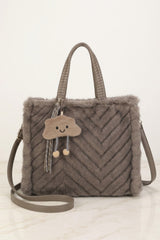 Taupe Faux Fur Chevron Quilted With Cute Cloud Charm - Nor