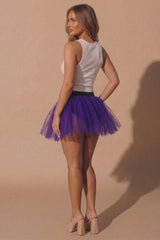 Purple Double Side Slit Tulle Mini Skirt - Fizzy