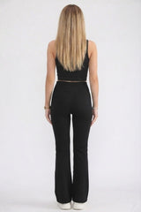Black High Waisted Wide Band Flared Activewear Leggings-Mina