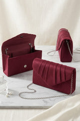 Wine Flap Chain Shoulder Clutch Bag  - Diaxm