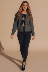 Charcoal Knitted Bow Tie Front Cardigan - Miya