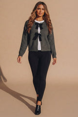 Charcoal Knitted Bow Tie Front Cardigan - Miya