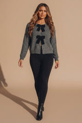 Charcoal Knitted Bow Tie Front Cardigan - Miya