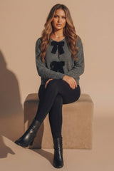 Charcoal Knitted Bow Tie Front Cardigan - Miya