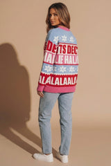 Pink Fleece Slogan Christmas Knitted Jumper - Deck
