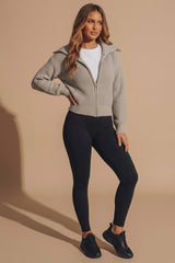 Stone Ribbed Knit Full Zip Cardigan - Mink