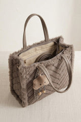 Taupe Faux Fur Chevron Quilted With Cute Cloud Charm - Nor