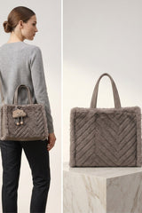 Taupe Faux Fur Chevron Quilted With Cute Cloud Charm - Nor