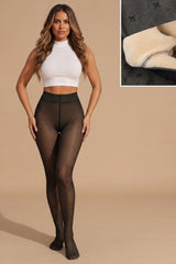 Black Bow Print Fleece Lined Tights -  Flkiz