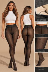 Black Bow Print Fleece Lined Tights -  Flkiz