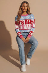 Pink Fleece Slogan Christmas Knitted Jumper - Deck