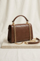 Chocolate Brown Textured Gold Detail Top Handle Bag  - Oaxi