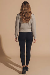 Stone Ribbed Knit Full Zip Cardigan - Mink