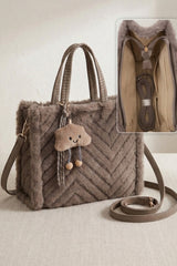 Taupe Faux Fur Chevron Quilted With Cute Cloud Charm - Nor