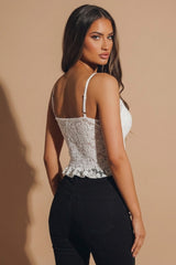 White Embroidered Strappy Cropped Length Mesh Insert Top - Emilia