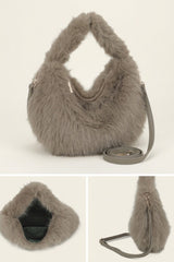 Taupe Faux Fur Shoulder Bag With Detachable Strap - Fluff
