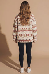 Cream Oversized Fair Isle Pattern Quarter Zip Fleece Sweatshirt - Zoran