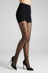 Black Sheer Bow Print Tights - Bunny