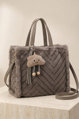 Taupe Faux Fur Chevron Quilted With Cute Cloud Charm - Nor