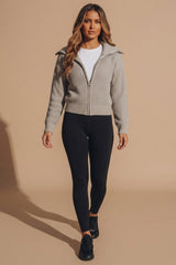 Stone Ribbed Knit Full Zip Cardigan - Mink