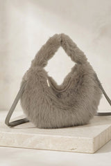 Taupe Faux Fur Shoulder Bag With Detachable Strap - Fluff