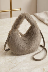 Taupe Faux Fur Shoulder Bag With Detachable Strap - Fluff