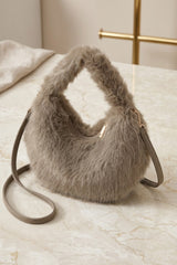 Taupe Faux Fur Shoulder Bag With Detachable Strap - Fluff